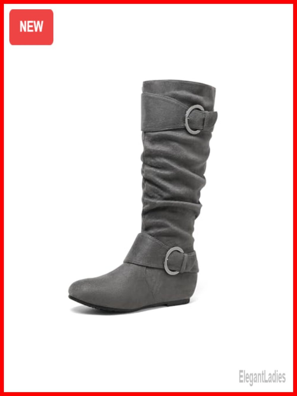 Women's Knee High Faux Suede Boots Low Hidden Wedge Faux Fur Lined